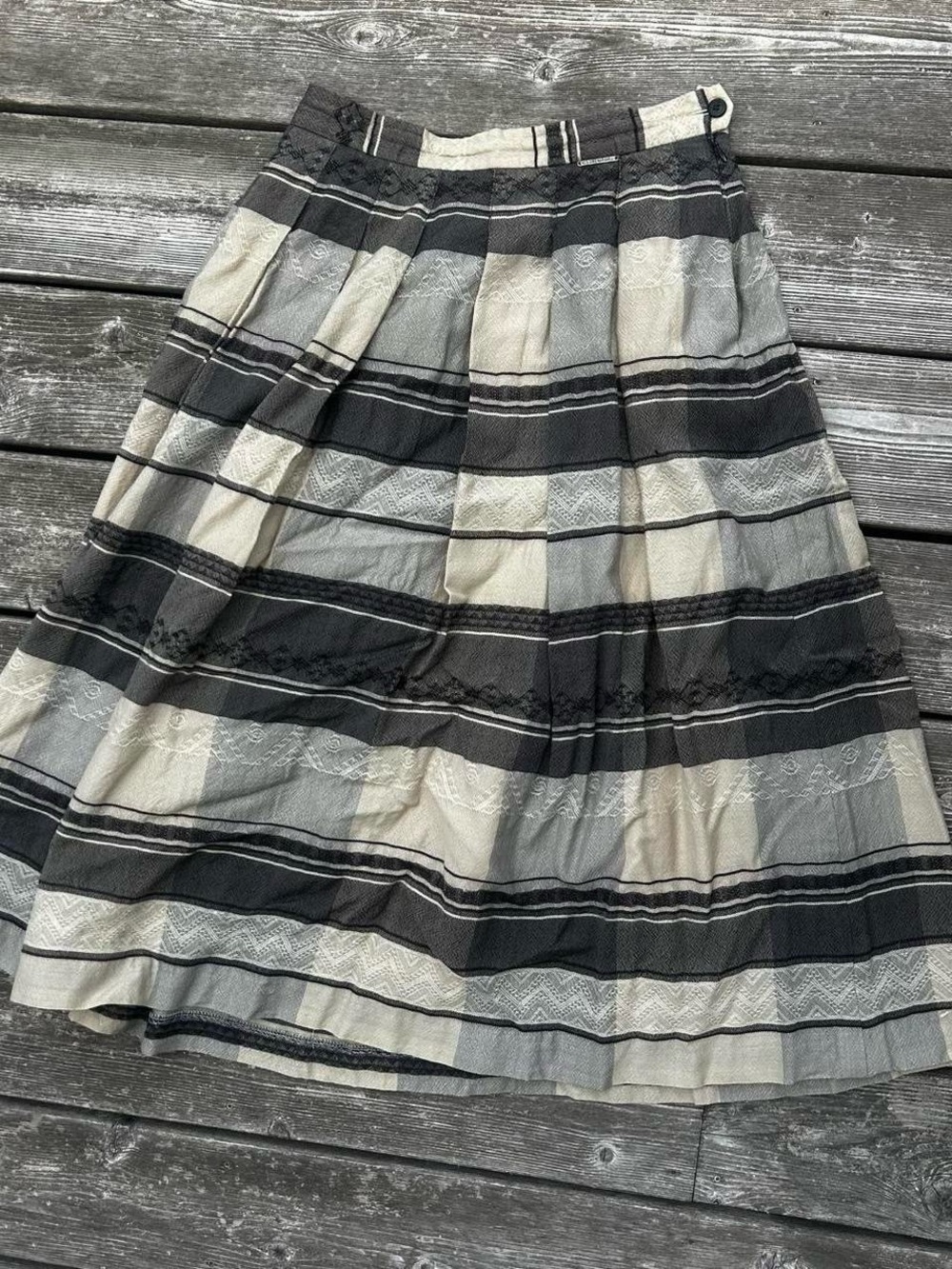 Vintage Geiger A-Line Striped Black and Cream Skirt